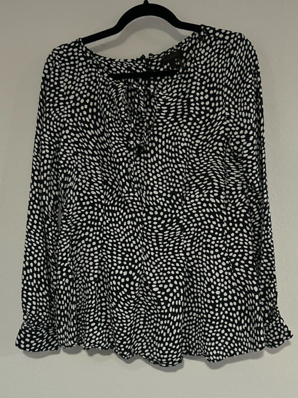Donna Karan Black and White Polka Dot Long-Sleeve Blouse